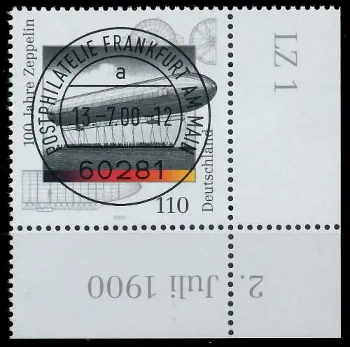 BRD BUND 2000 Nr 2128 zentrisch gestempelt ECKE-URE 3D08DE