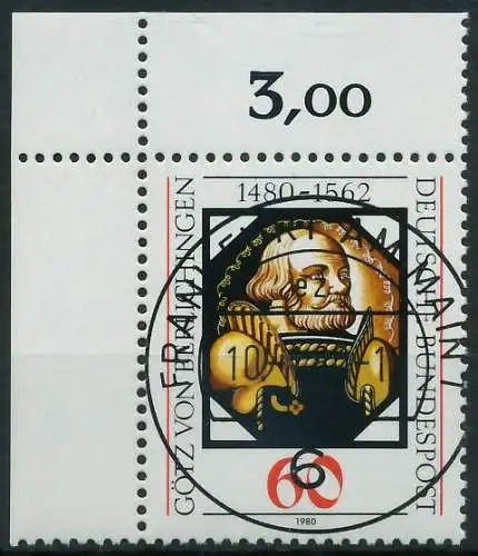 BRD BUND 1980 Nr 1036 zentrisch gestempelt ECKE-OLI 3D661A