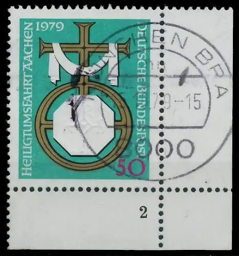 BRD BUND 1979 Nr 1017 zentrisch gestempelt FORMNUMMER 2 3D6CE2
