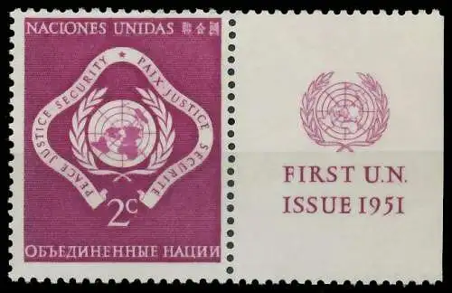 UNO NEW YORK 1951 Nr 3RZf postfrisch 404D9E