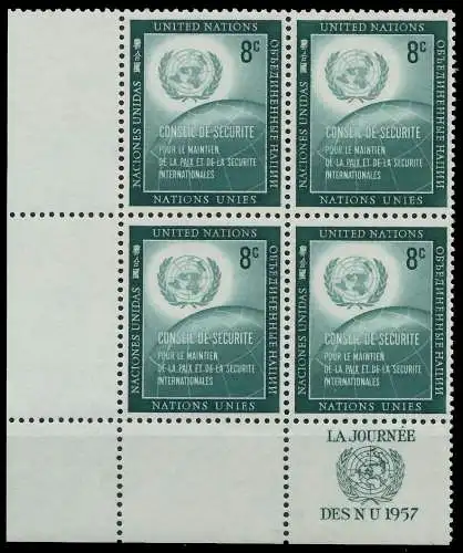 UNO NEW YORK 1957 Nr 63RZfu postfrisch VIERERBLOCK URA 404ED6