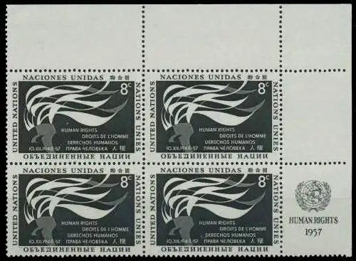 UNO NEW YORK 1957 Nr 65RZfr postfrisch VIERERBLOCK ECKE 40B64A