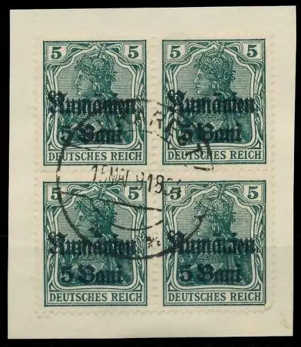 BES. 1WK D-MV RUMÄNIEN Nr 8a zentrisch gestempelt VIERERBLOC 410EBA