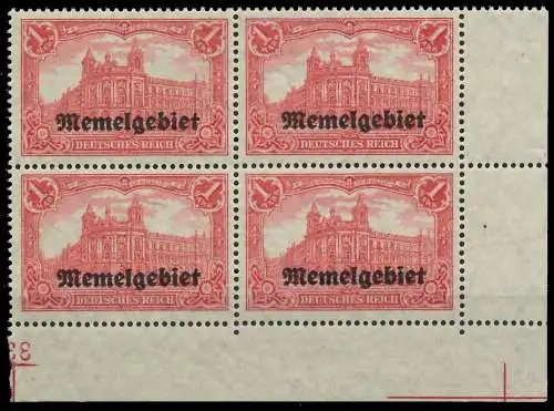 MEMEL 1920 GERMANIA Nr 9 postfrisch VIERERBLOCK ECKE-UR 416A0E
