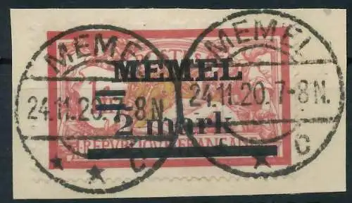 MEMEL 1920 Nr 28y zentrisch gestempelt SENKR PAAR 44780A