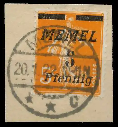 MEMEL 1922 Nr 52 zentrisch gestempelt Briefst³ck gepr. 447B32