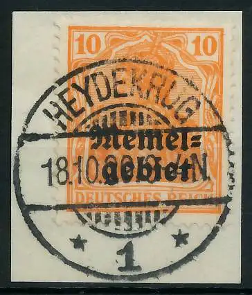 MEMEL 1920 GERMANIA Nr 14 zentrisch gestempelt Briefst³ck gepr. 472EEE