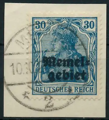 MEMEL 1920 GERMANIA Nr 15 zentrisch gestempelt Briefst³ck 472EDA