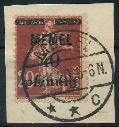 MEMEL 1920 Nr 22a zentrisch gestempelt Briefst³ck gepr. 473082