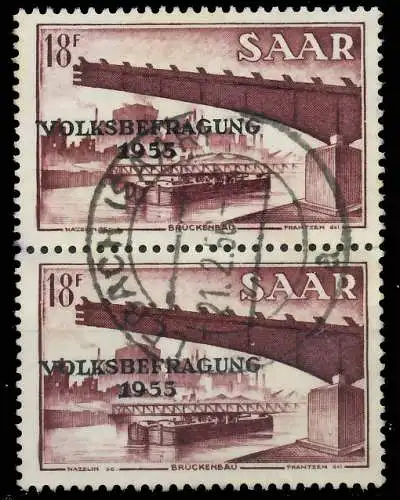 SAARLAND 1955 Nr 363 zentrisch gestempelt SENKR PAAR 478DDA