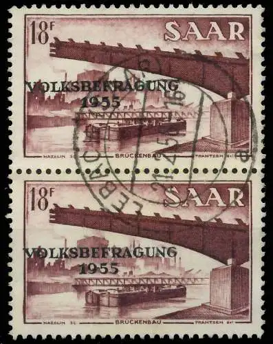 SAARLAND 1955 Nr 363 zentrisch gestempelt SENKR PAAR 478DD6