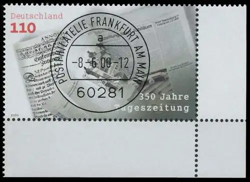 BRD BUND 2000 Nr 2123 zentrisch gestempelt ECKE-URE 481112