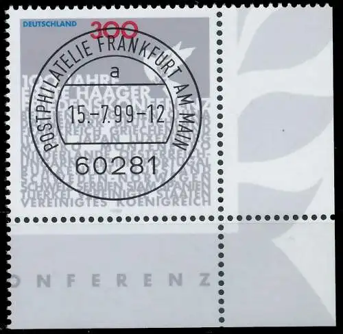 BRD BUND 1999 Nr 2066 zentrisch gestempelt ECKE-URE 55296A