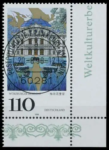 BRD BUND 1998 Nr 2007 zentrisch gestempelt ECKE-URE 552CB2