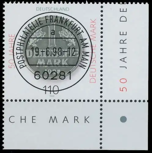 BRD BUND 1998 Nr 1996 zentrisch gestempelt ECKE-URE 552D02
