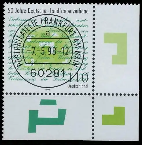 BRD BUND 1998 Nr 1988 zentrisch gestempelt ECKE-URE 557CE6