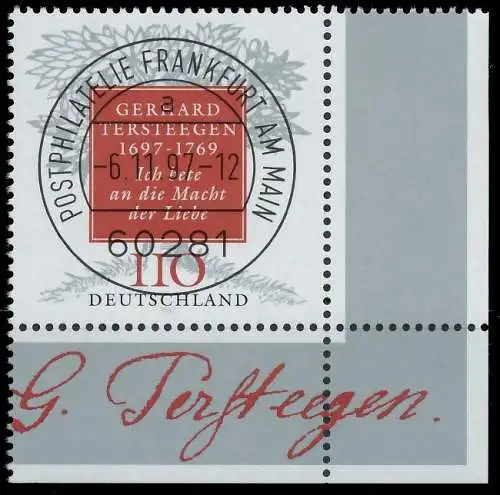 BRD BUND 1997 Nr 1961 zentrisch gestempelt ECKE-URE 55803E