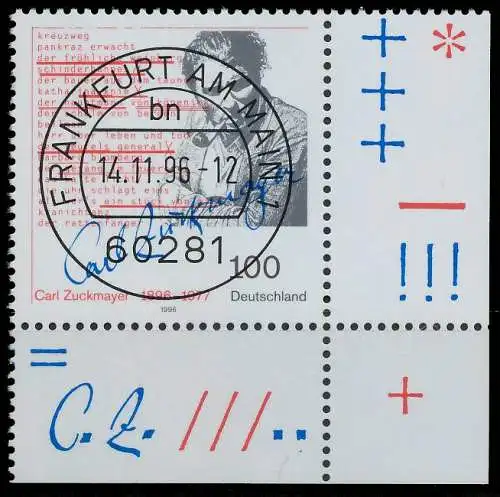 BRD BUND 1996 Nr 1893 zentrisch gestempelt ECKE-URE 565EA6