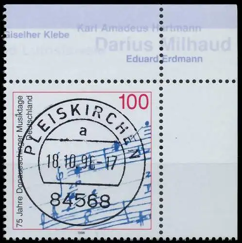 BRD BUND 1996 Nr 1890 zentrisch gestempelt ECKE-ORE 565F62