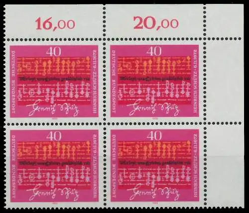 BRD BUND 1972 Nr 741 postfrisch VIERERBLOCK ECKE-ORE 5F5FA6