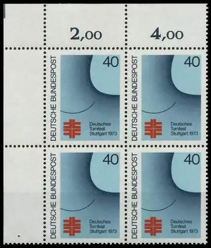 BRD BUND 1973 Nr 763 postfrisch VIERERBLOCK ECKE-OLI 5FA9A2