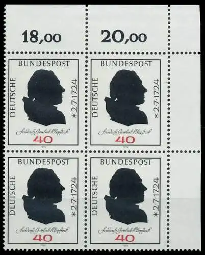 BRD BUND 1974 Nr 809 postfrisch VIERERBLOCK ECKE-ORE 5FE376