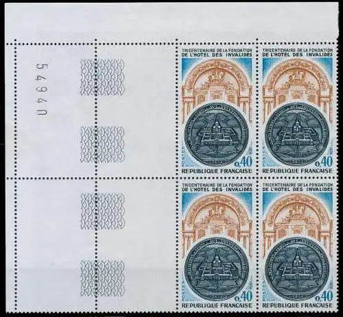 FRANKREICH 1974 Nr 1879Ll postfrisch VIERERBLOCK ECKE-O 61EE92
