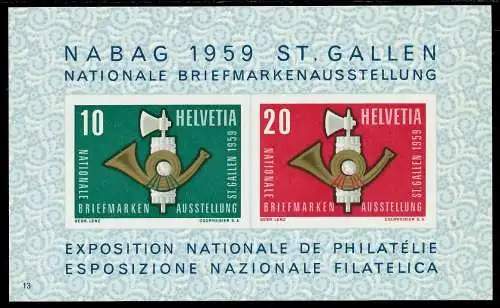 SCHWEIZ BLOCK KLEINBOGEN 1950-1959 Block 16-13 69735A