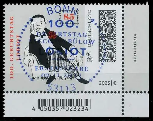 BRD BUND 2023 Nr 3795 ESST zentrisch gestempelt ECKE-URE 6C28D6