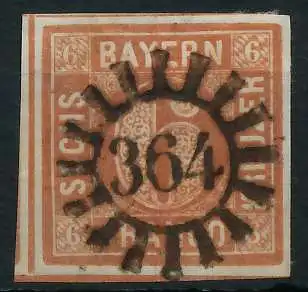 BAYERN MÜHLRADSTEMPEL AUF Nr 4II gMR 364 ZENTR- 6D3F22