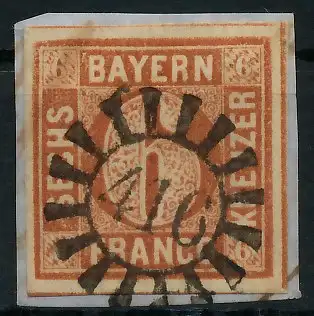 BAYERN MÜHLRADSTEMPEL AUF Nr 4II gMR 416 ZENTR- 6D3F86