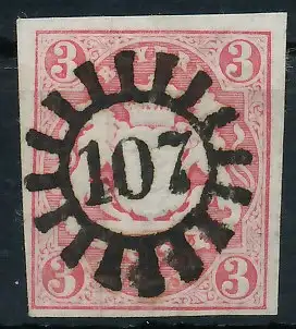 BAYERN MÜHLRADSTEMPEL AUF Nr 15 gMR 107 zentrisch gestempelt 6DE01E