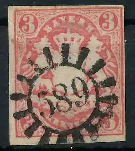 BAYERN MÜHLRADSTEMPEL AUF Nr 15 gMR 589 zentrisch gestempelt 6E8182