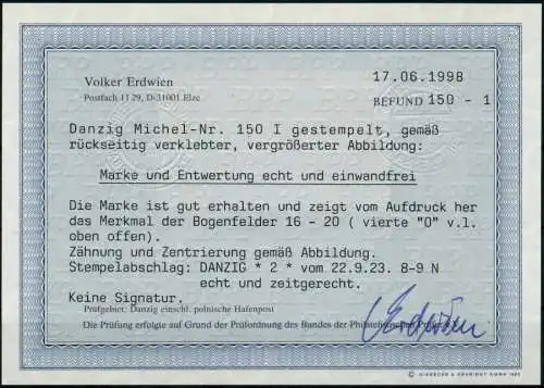 DANZIG Nr 150I postfrisch "0" oben offen 6BBD86