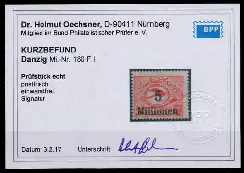DANZIG 1923 Nr 180Y FI postfrisch ATTEST 6BE0FE