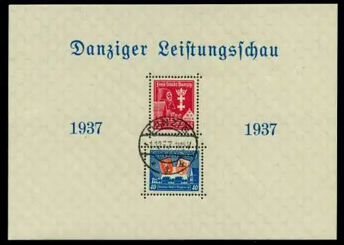 DANZIG 1937 Block 3-TS zentrisch gestempelt ATTEST 6F9096