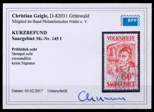 SAARGEBIET 1931 Nr 145I gestempelt 7B0EB2