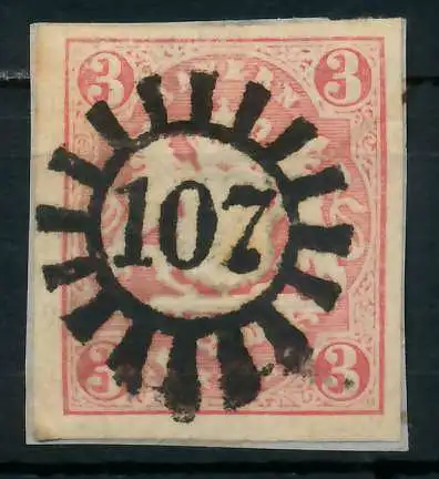 BAYERN MÜHLRADSTEMPEL AUF Nr 15 gMR 107 zentrisch gestempelt 87C132