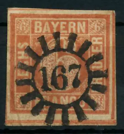 BAYERN MÜHLRADSTEMPEL AUF Nr 4I gMR 167 zentrisch gestempelt 87E1B6