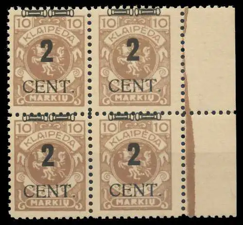 MEMEL 1923 Nr 183 postfrisch VIERERBLOCK 88784A