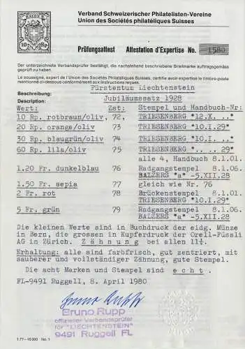 LIECHTENSTEIN 1928 Nr 82-89 gestempelt ATTEST 1D7D22