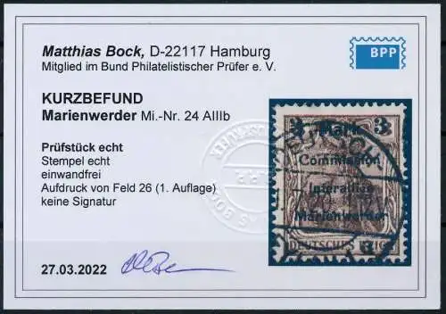 MARIENWERDER Nr 24AIIIb zentrisch gestempelt ATTEST 49A8AE