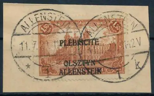 ALLENSTEIN Nr 12b zentrisch gestempelt Briefst³ck gepr. 49A98A