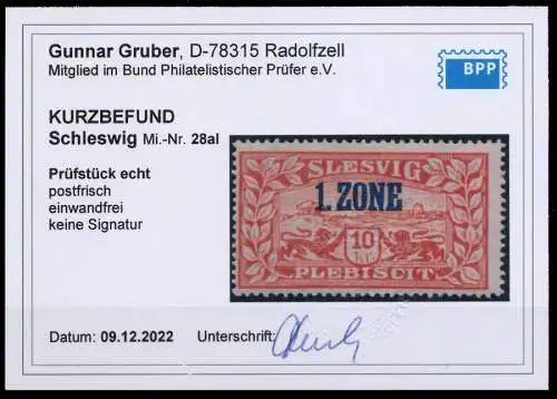 ABSTGEB SCHLESWIG Nr 28aI postfrisch ATTEST 56050A