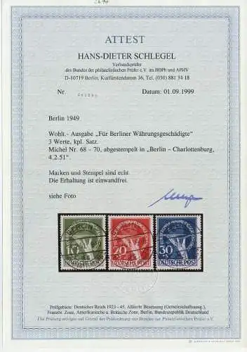BERLIN 1949 Nr 68-70 zentrisch gestempelt ATTEST 64205E