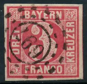 BAYERN MÜHLRADSTEMPEL AUF Nr 9 oMR 697 zentrisch gestempelt 71987E