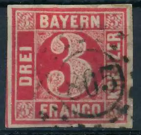 BAYERN MÜHLRADSTEMPEL AUF Nr 9 oMR 805 zentrisch gestempelt 71989A