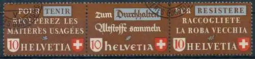 SCHWEIZ ZUSAMMENDRUCK Nr WZd 11 gestempelt 3ER STR 7290BA