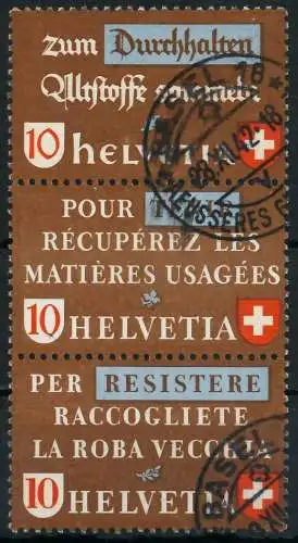 SCHWEIZ ZUSAMMENDRUCK Nr SZd 07 gestempelt 3ER STR 7290DE