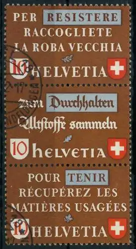 SCHWEIZ ZUSAMMENDRUCK Nr SZd 11 gestempelt 3ER STR 7290EE